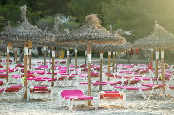 Un sacco di lettini sulla spiaggia . — Foto Stock