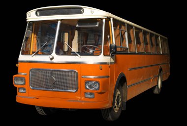 Eski retro turuncu otobüs. Siyah arka plan üzerine izole.