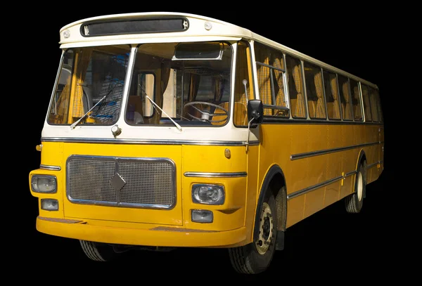 Vieux bus jaune rétro. Isolé sur fond noir . — Photo