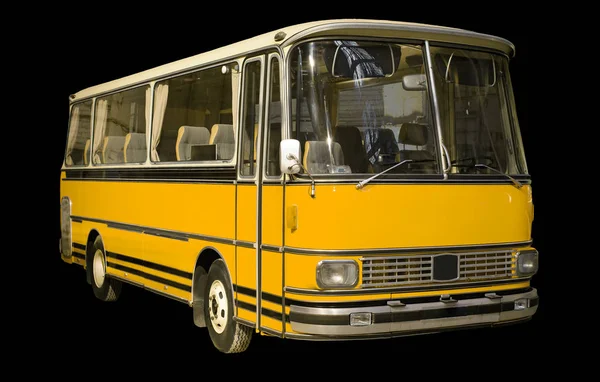 Παλιά ρετρό κίτρινο λεωφορείο. Απομονωμένα σε μαύρο φόντο. — Φωτογραφία Αρχείου