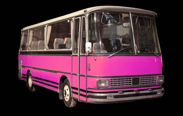 古いレトロなピンクのバス。黒の背景に分離. — ストック写真