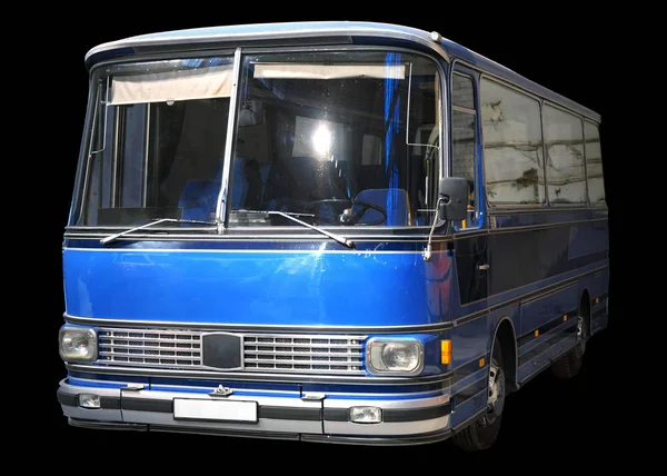 Alter blauer Retro-Bus. isoliert auf schwarzem Hintergrund. — Stockfoto