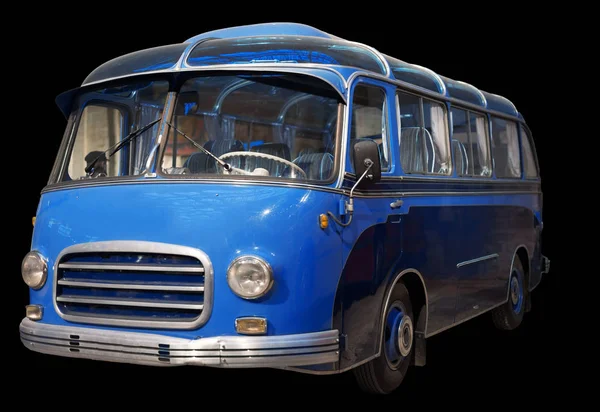 오래 된 레트로 블루 버스입니다. 검은 배경에 절연. — 스톡 사진