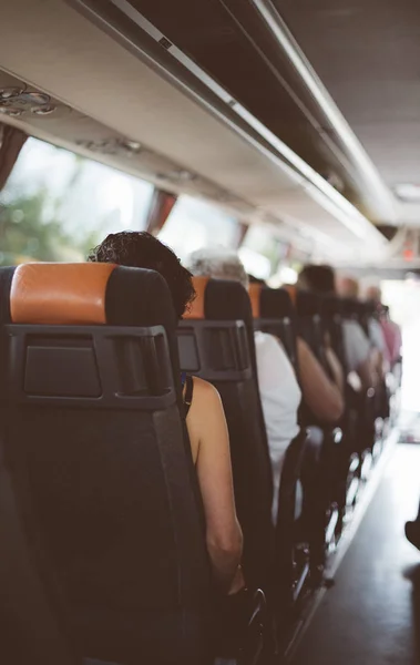 View from inside the bus with passengers. — Stock Photo, Image