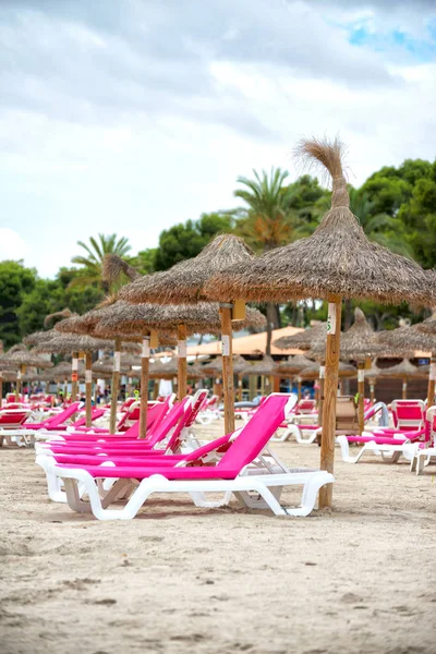 Un sacco di lettini sulla spiaggia . — Foto Stock