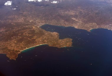 Saint Tropez, Fransa'nın havadan görünümü.