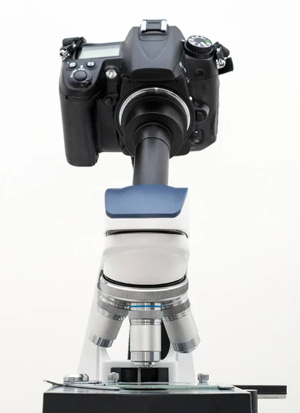 DSLR Camera attached with adapter to microscope. — Stock Photo, Image