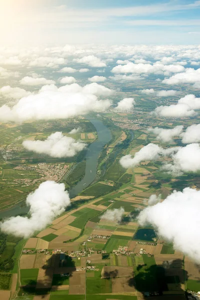 Vista aérea do rio Reno na Alemanha . — Fotografia de Stock Grátis