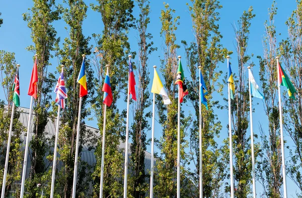 Drapeaux dans le parc des nations à Lisbonne . — Photo