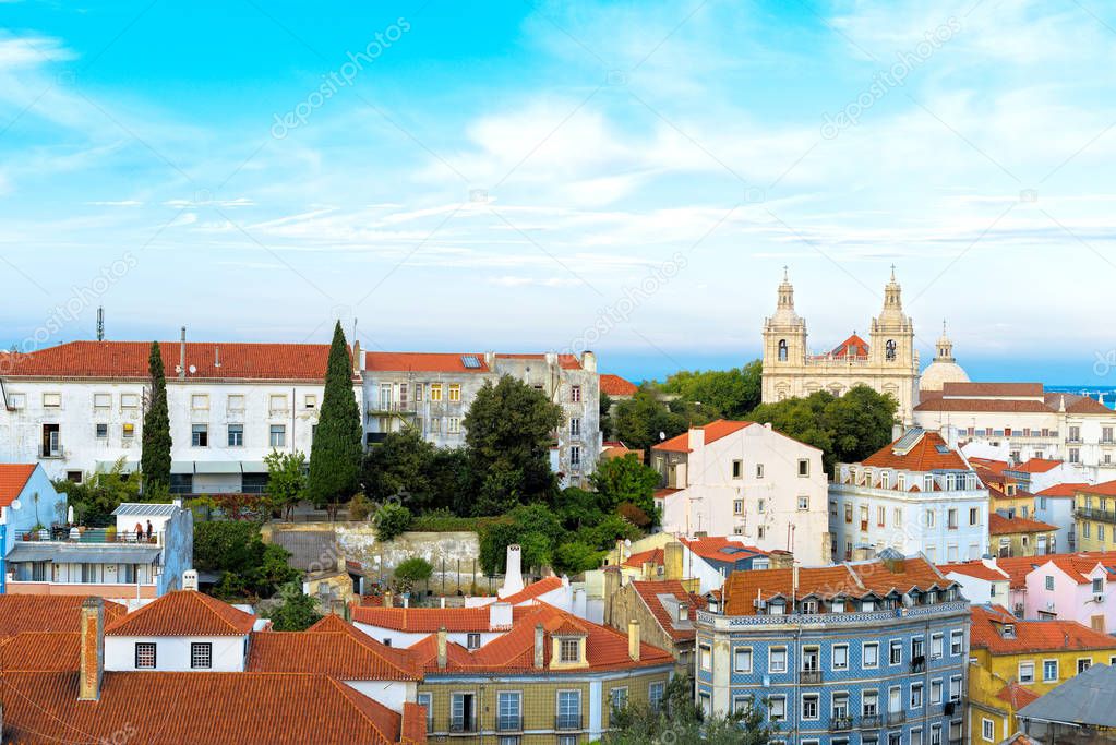 Monastery of Sao Vicente de Fora and old town in Lisbon.