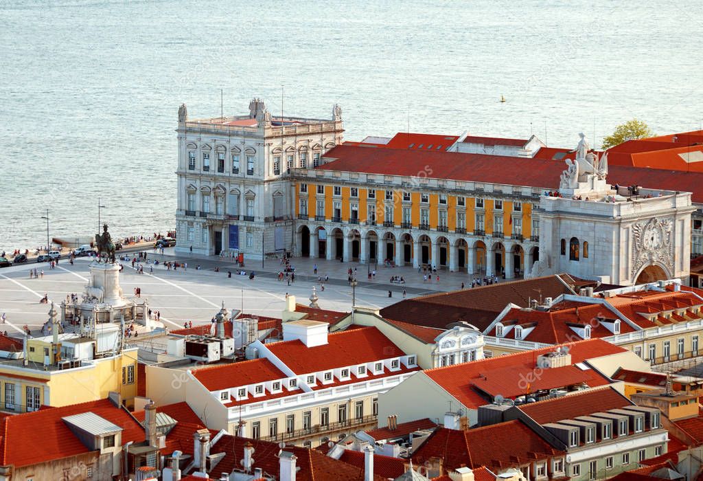 View of old city of Lisbon. Commerce Square.