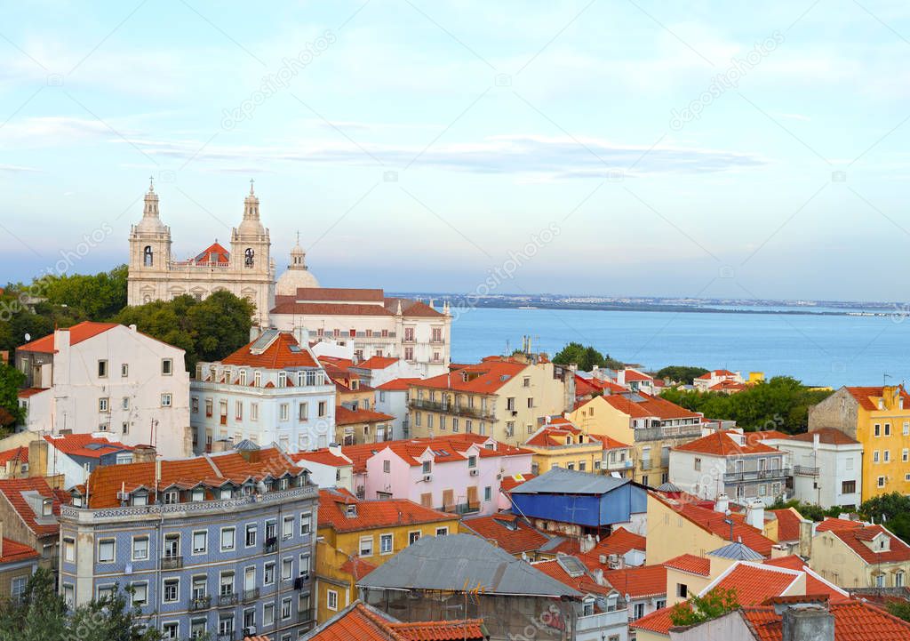 Monastery of Sao Vicente de Fora and old town in Lisbon.