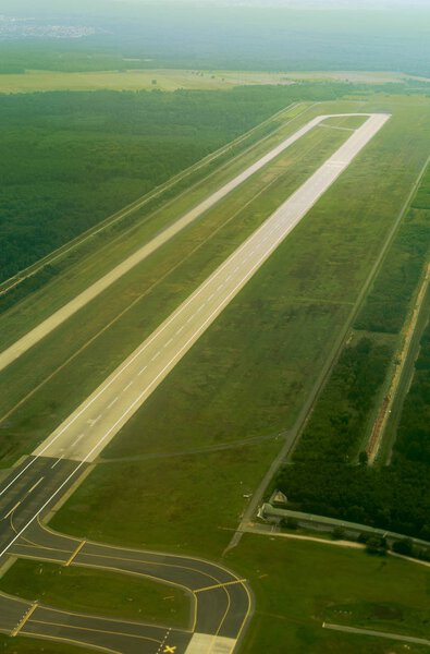 Aerial view of Munich airport in Germany. Airfield.