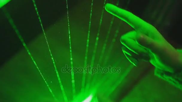 Close View Child Hand Playing Laser Harp — Stock Video