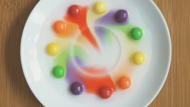 家庭化学 糖果中的染料溶解在水中 — 图库视频影像