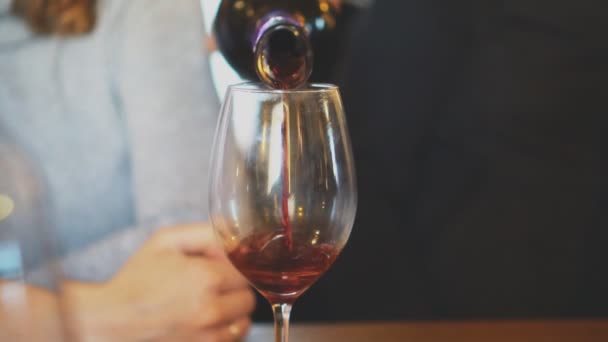 Rotwein Aus Der Flasche Ins Glas Gießen Weinverkostung — Stockvideo