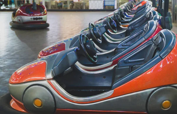 Bumper cars in the city amusement park at evening. — Stok Foto