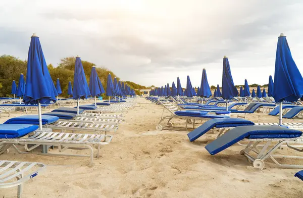 Plenty Sun Loungers Beach — Stock Photo, Image