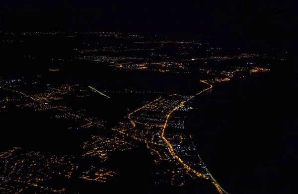 Pemandangan Udara Larnaca Malam Dari Pesawat — Stok Foto