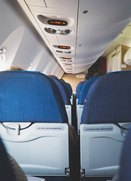 Interior Dentro Avião Com Passageiros — Fotografia de Stock