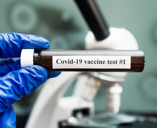 Vacuna Anticoronavirus Mano Guante Laboratorio —  Fotos de Stock