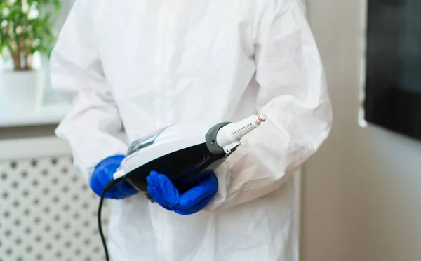Cleaner Biohazard Suit Disinfecting Room — Stock Photo, Image