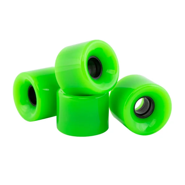 Green skateboard wheels isolated on white, close up — Stock Photo, Image
