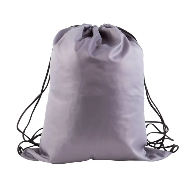 Gray backpack drawstring bag isolated on white background — Stock Photo, Image