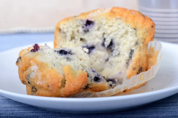Pulled open fresh blueberry muffin — Stock Photo, Image