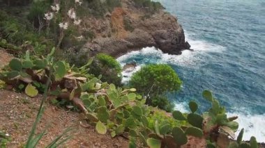 Balearic adaları, soller, soller, majorca limanında öfkeli deniz, balerinler, İspanya, Avrupai, Mediterranema, limanda dalgalı deniz, liman de soller limanında ağır çekim, limanda deniz feneri