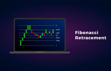 Fibonacci Retraksiyonu - destek ve direniş seviyelerini belirlemek için teknik analiz. Price çizelgesinde yatay çizgi. Hisse senedi, kripto para birimi grafiği, ön plan, piyasa fiyatı patlaması