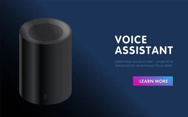 Smart Voice Assistant Personal sound recognition system. Vector concept for website landing page. Web template ui, ux design with sound speaker that listens and executes human commands — 스톡 벡터