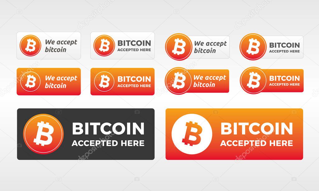 Bitcoin vector big icon set, multi-color banners, sign emblem with text 