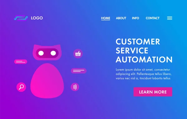 Serviço ao cliente AI Chat bot Concept. Robô com ícone de compras online e mensagens de texto para suporte ao cliente online. Inteligência artificial e business IOT vector web template, landing page . — Vetor de Stock