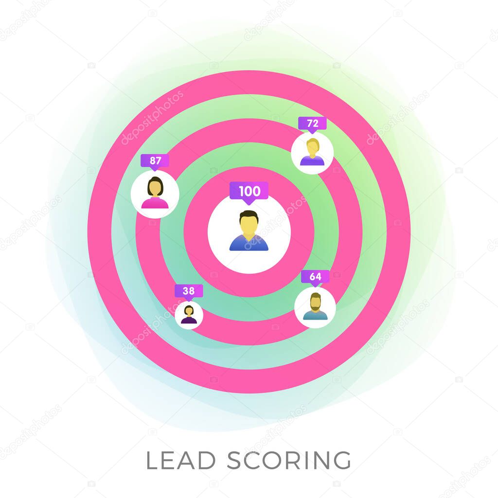 Lead Scoring flat vector icon. Ideal customer profile business concept. Marketing strategy, predictive sales and targeted advertisement illustration isolated on white background.
