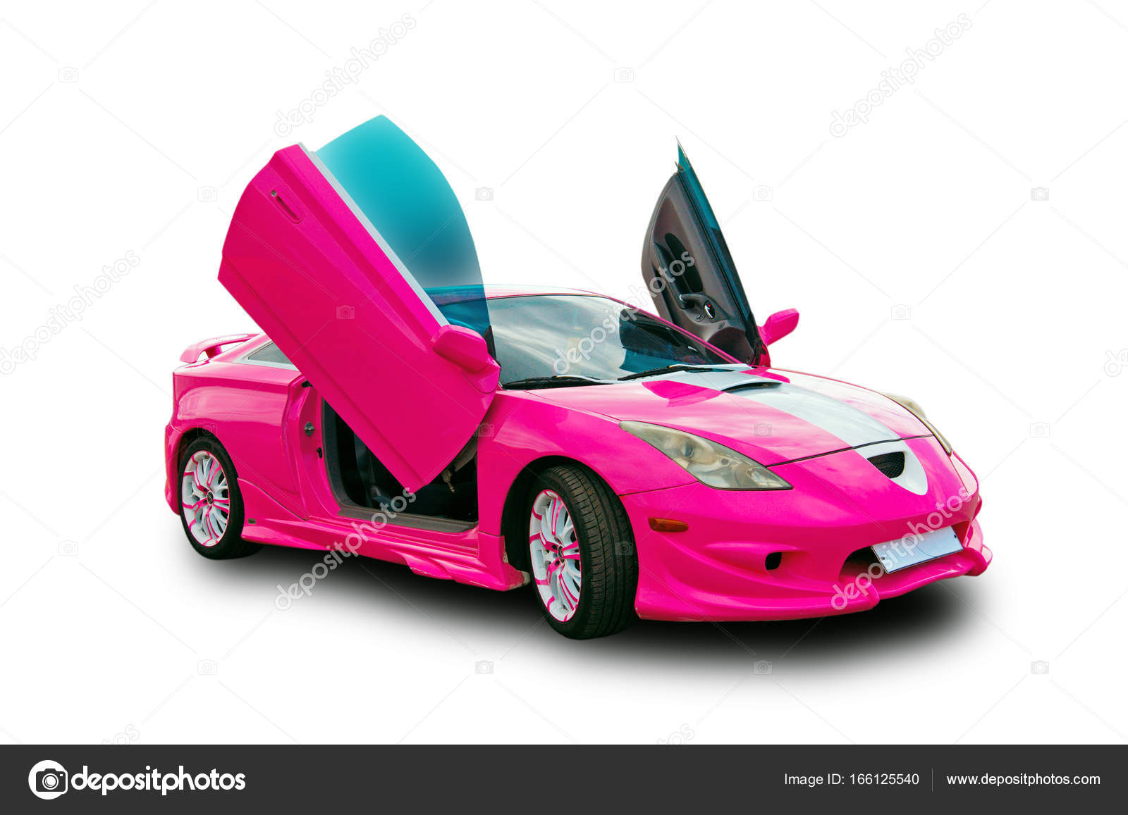 Japanese Tuning Sports Car With Lambo Doors White Background