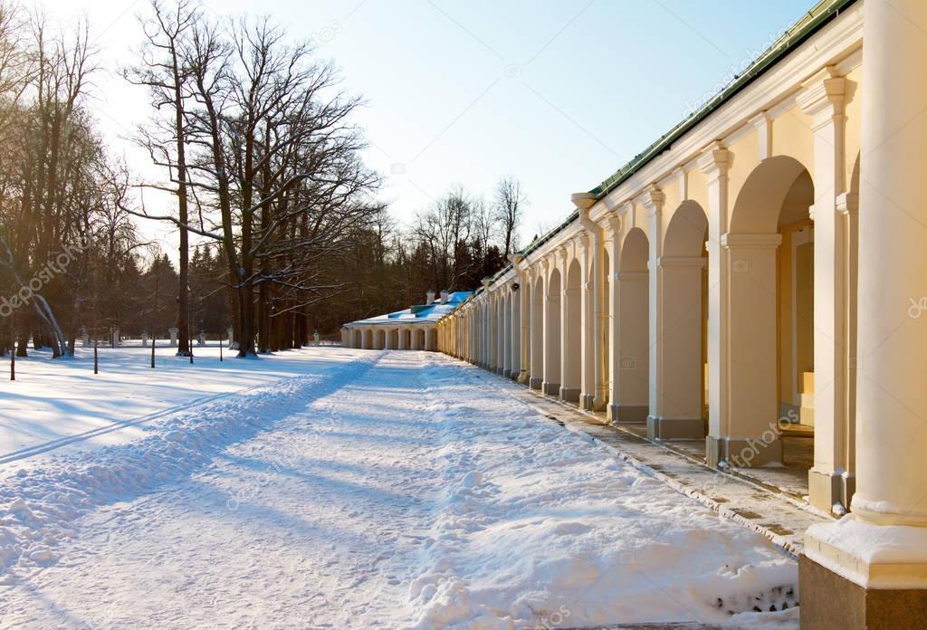 Grand Menshikov Palace gallery. Winter day.