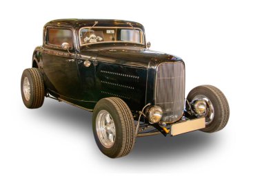 Klasik Amerikan arabası 1932 Ford Model B 3 Coupe beyaz arka planda izole edildi. Ön Görünüm.