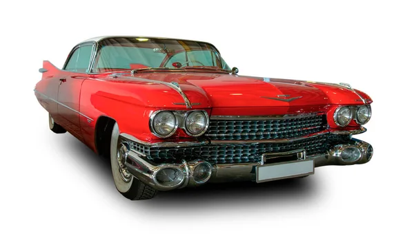 Klasik Amerikan Vintage arabası 1959 Cadillac Coupe Fleetwood beyaz arka planda izole.