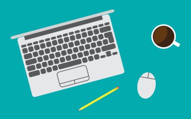 Çalışma alanı illüstrasyon mavi arka plan ile