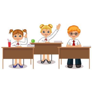 Sevimli çizgi Öğrenciler sınıfta, vektör çizim oturma