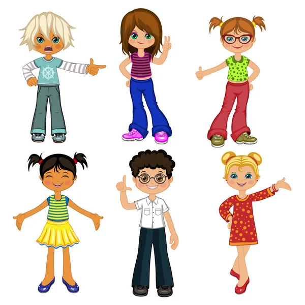 Cute cartoon kids,vector isolated on white background. — Stock Vector