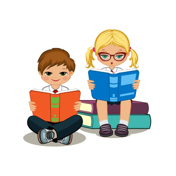 かわいい漫画の子供たち、白い背景で隔離のベクトルの本を読んで. — ストックベクタ