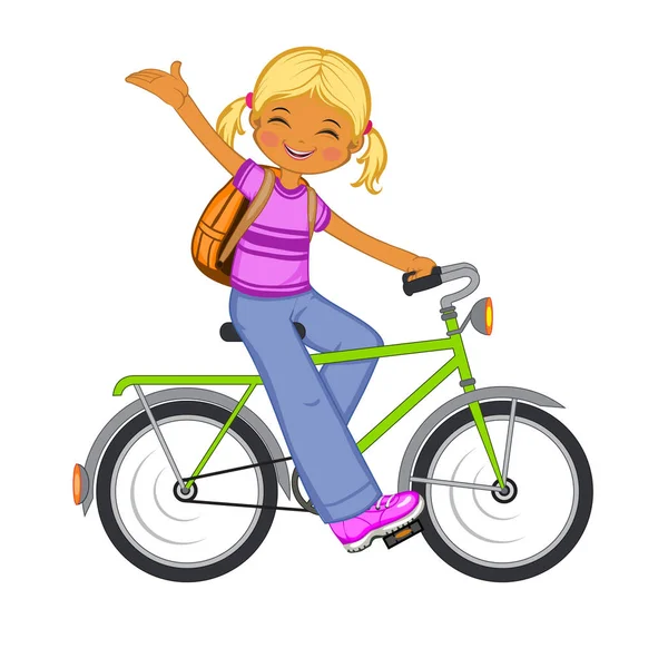 Εικονογράφηση διάνυσμα χαριτωμένο κορίτσι σε ένα ποδήλατο — Διανυσματικό Αρχείο