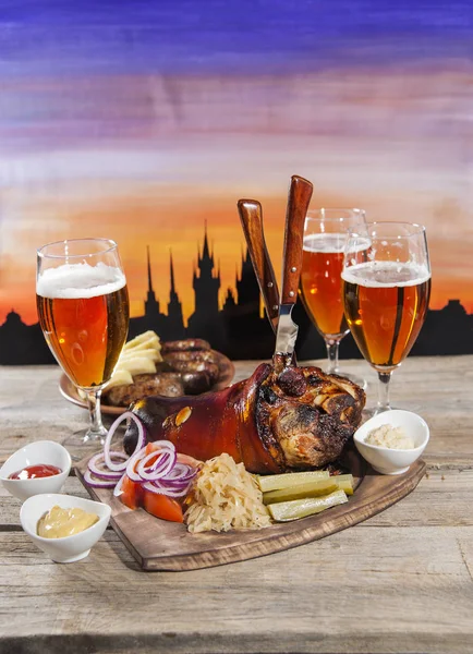 Czech traditional meat dish and beer.