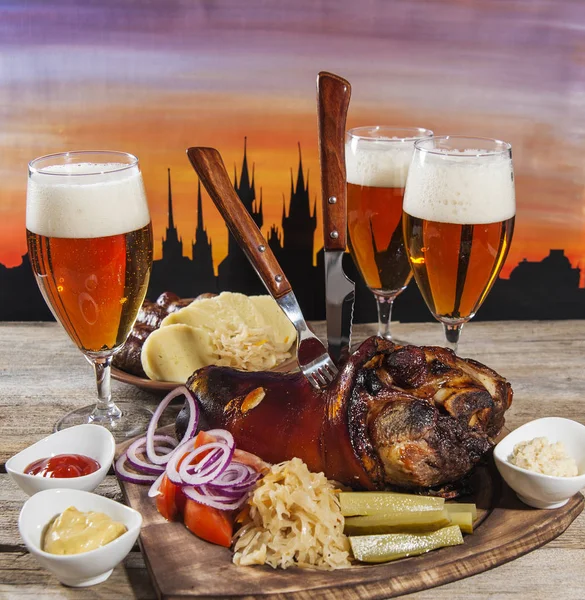 Czech traditional meat dish and beer.