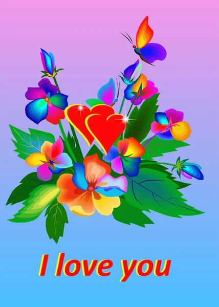 parlak çiçekler, bazı kelebekler ve seni seviyorum sözleri grup vektör