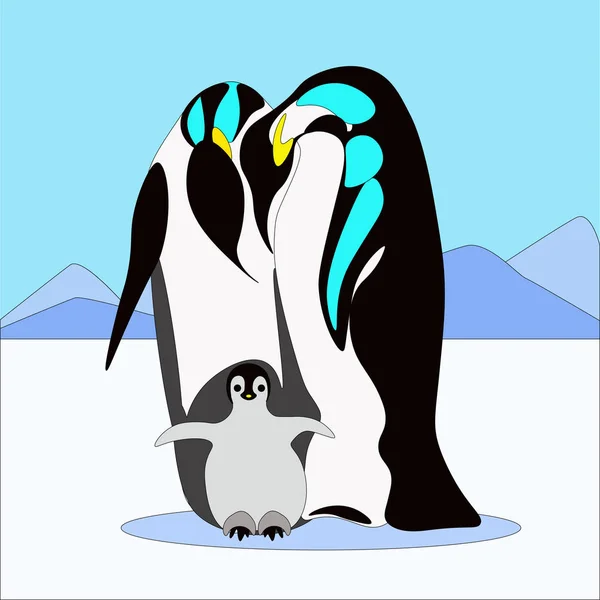 Familia de pinguinos vectoriales en estilo plano — Archivo Imágenes Vectoriales