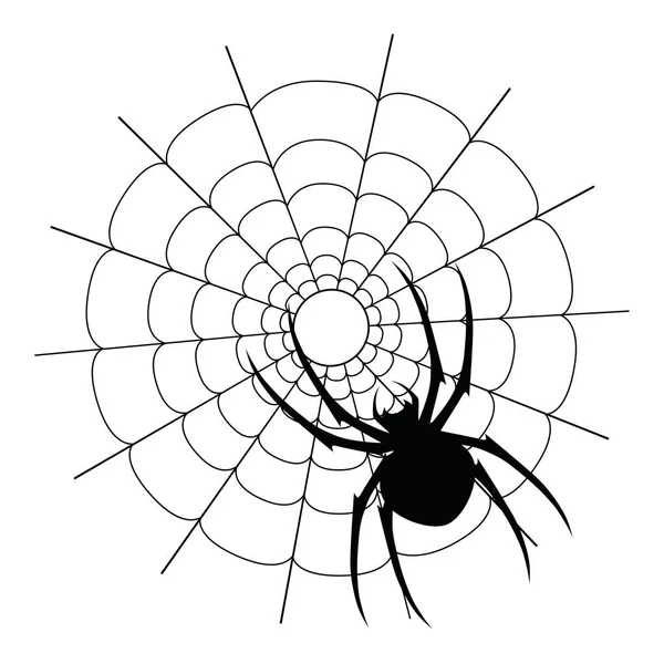 Vector black spider and web silhouette — Stock Vector