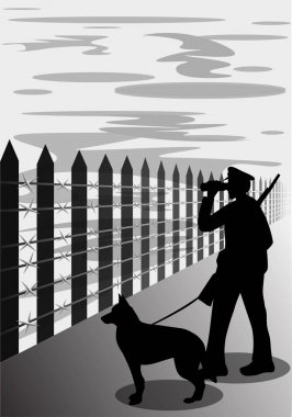 Sınır muhafızları köpek siluet, vektör çizim ile